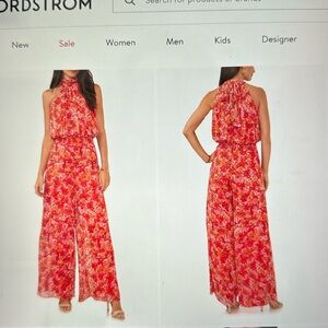 Floral Halter Sleeveless Wide Leg Plissé Jumpsuit